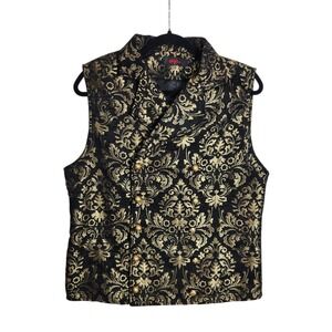 Vatpave Mens Black Gold Brocade Double Breasted Vest Damask Steampunk Medium